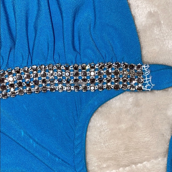 Blue Rhinestone Ruched Mini Dress - Picture 2 of 4